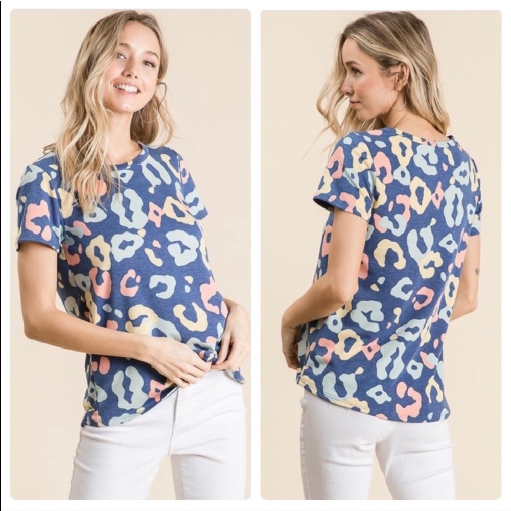 NWT Bombom Blue Animal Print Short Sleeve Tee - Picture 2 of 7